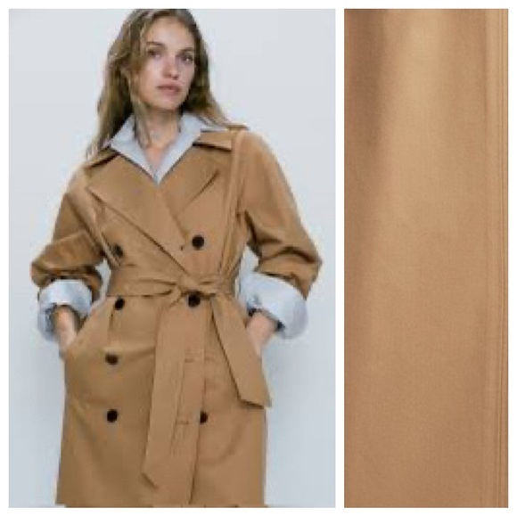 NWT. Massimo Dutti Camel Cotton Blend Trench Coat with Belt. Size XS. - Picture 3 of 11